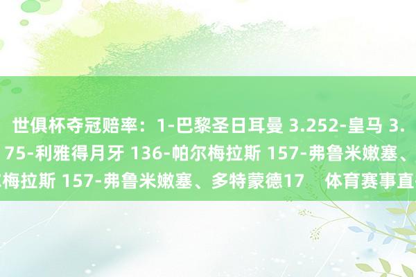 世俱杯夺冠赔率：1-巴黎圣日耳曼 3.252-皇马 3.75