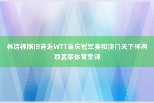 林诗栋照旧连退WTT重庆冠军赛和澳门天下杯两项赛事体育集锦